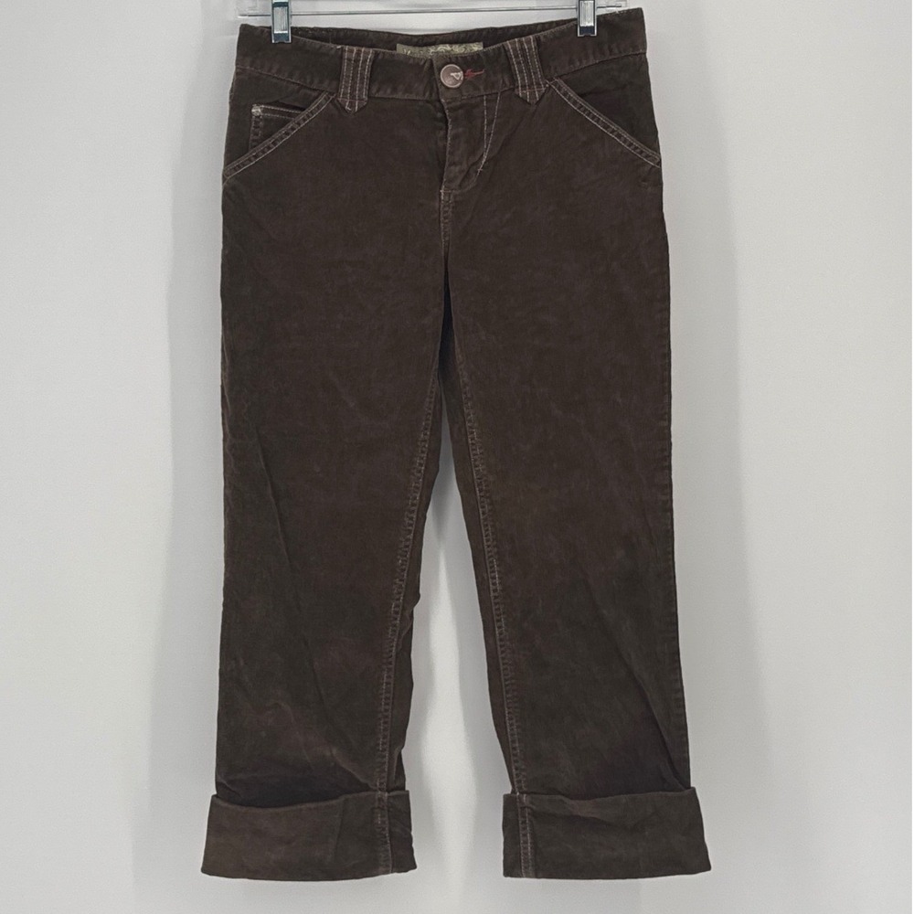 Mudd J00543K Women Size 5 Brown Corduroy Cuffed Crop Pants Y2K Contrast Stitch